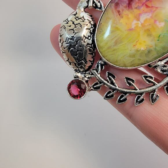 Handmade Multicolor Tourmaline Pendant with Garnet and Sterling Silver Setting - Picture 7 of 10